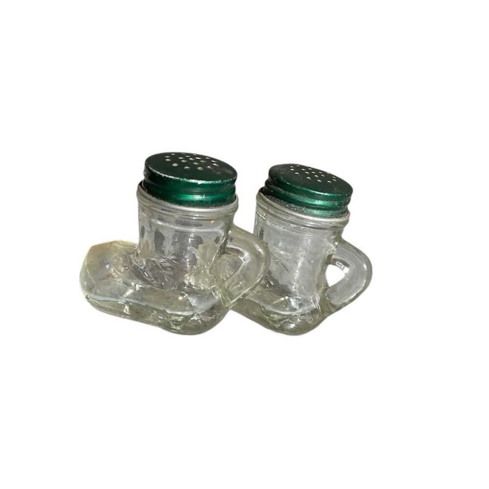 Vintage 1950s Clear Glass Santas Boots Salt & Pepper Shaker Set